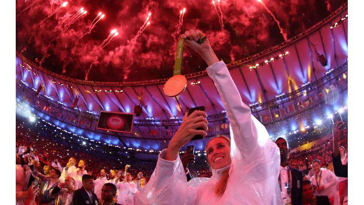 An athlete takes a photo at the Rio 2016 Closing Ceremony. (Getty)