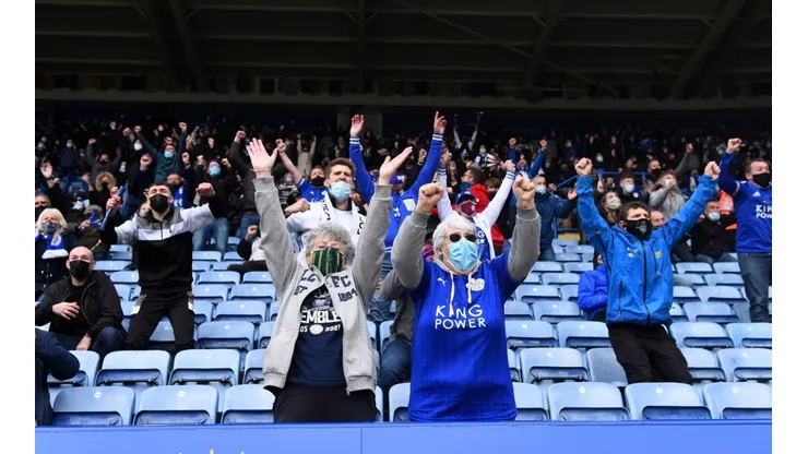 Leicester fans who attended the final matchday of the 2020/21 Premier League as a limited number of spectators were allowed to return into the stadiums. (Getty)