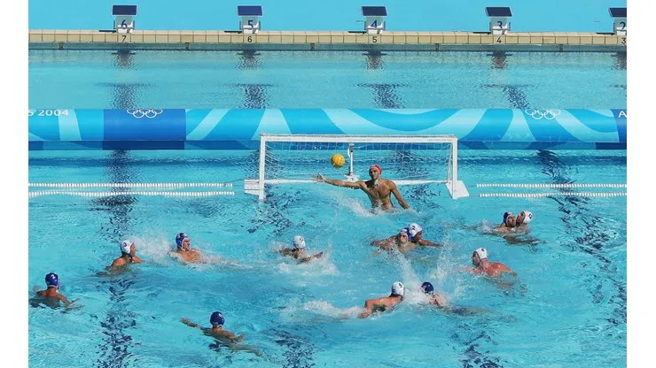 General action in the men's Olympic Water Polo. (Getty)
