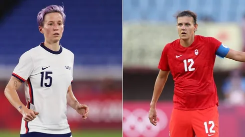 Megan Rapinoe of USA (left), and Christine Sinclair (right).