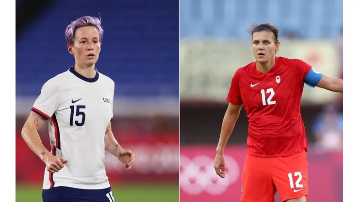 Megan Rapinoe of USA (left), and Christine Sinclair (right).