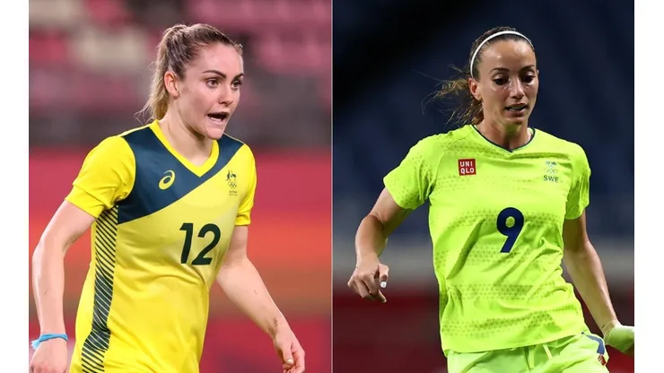 Ellie Carpenter of Australia (left), and Kosovare Asllani (right).