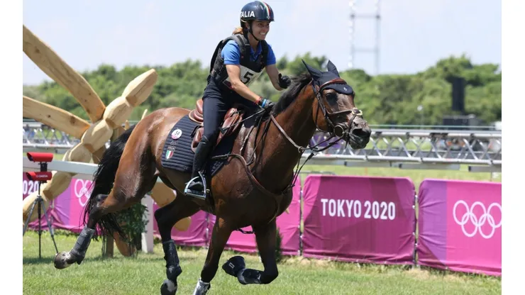 Arianna Schivo of Team Italy riding Quefira de L'Ormeau competes during the Eventing Cross Country Team and Individual on day nine of the Tokyo 2020 Olympic Games (Getty).