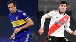 Carlos Izquierdoz of Boca Juniors (left) and Jose Paradela of River Plate. (Getty)