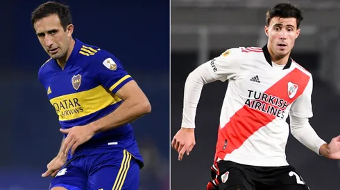 Carlos Izquierdoz of Boca Juniors (left) and Jose Paradela of River Plate. (Getty)