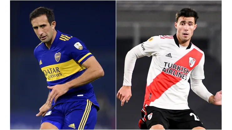 Carlos Izquierdoz of Boca Juniors (left) and Jose Paradela of River Plate. (Getty)