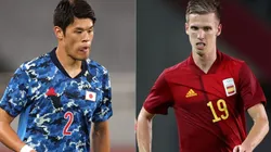 Hiroki Sakai of Japan (left), and Dani Olmo of Spain (right).