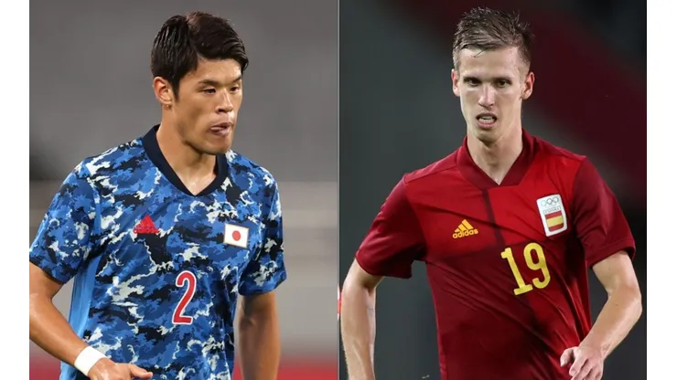 Hiroki Sakai of Japan (left), and Dani Olmo of Spain (right).