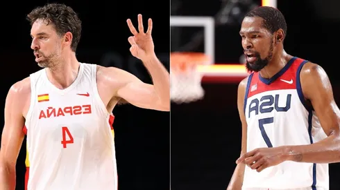 Pau Gasol of Spain (left), and Kevin Durant of USA (right).