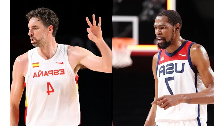 Pau Gasol of Spain (left), and Kevin Durant of USA (right).