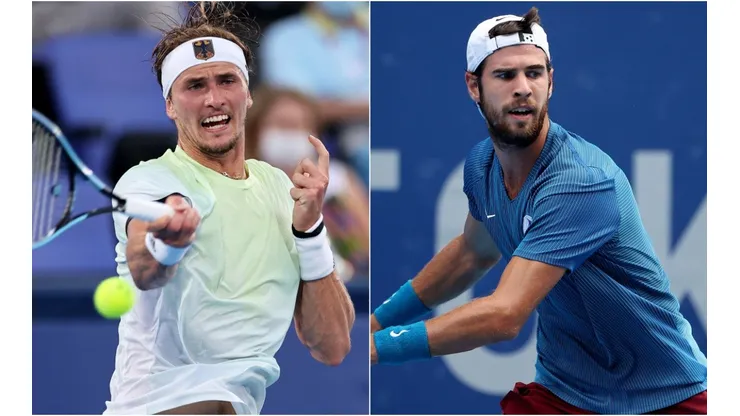 Alexander Zverev of Germany (left) and Karen Khachanov of Russia (Getty).