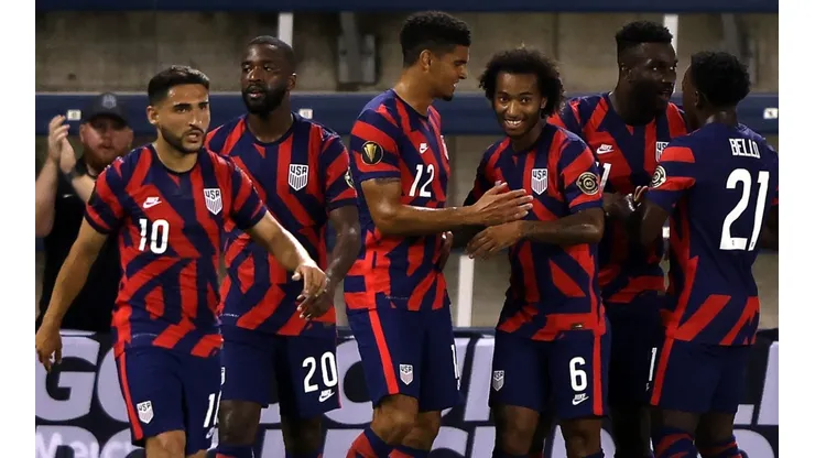 United States players celebrate after a goal at the 2021 CONCACAF Gold Cup. (Getty)