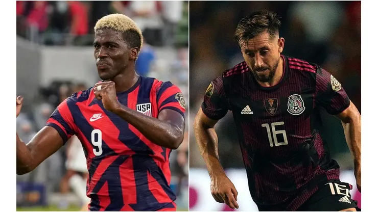 Gyasi Zardes of the USA (left) and Hector Herrera of Mexico have sent their respective teams to the 2021 Gold Cup Final. (Getty)