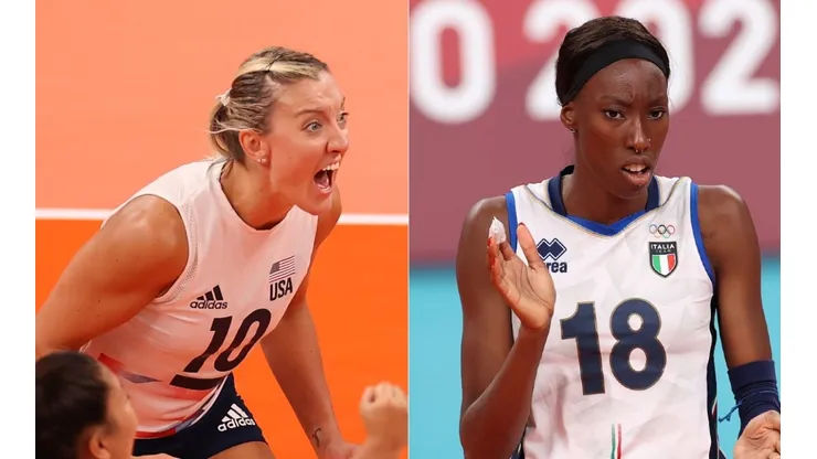 Jordan Larson of Team USA (left), and Paola Ogechi of Team Italy (right).