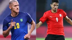 Richarlison of Brazil (left), and Taher Mohamed of Egypt (right).