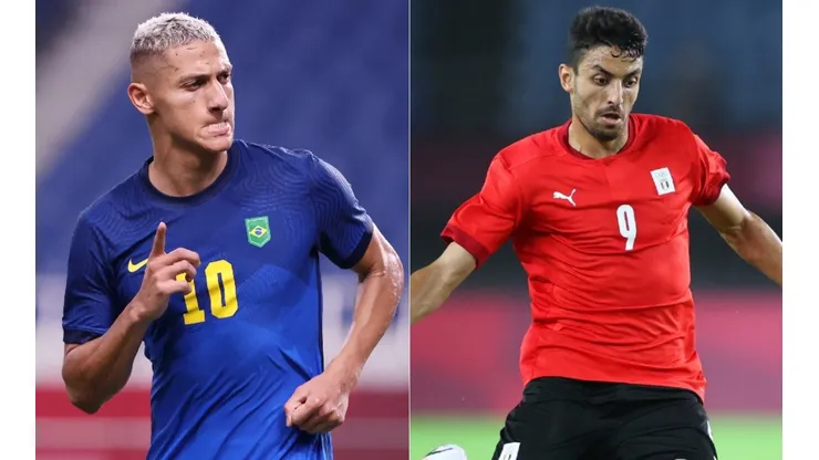 Richarlison of Brazil (left), and Taher Mohamed of Egypt (right).