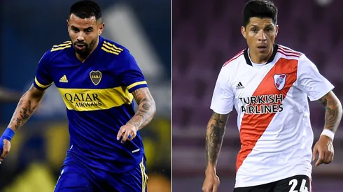 Edwin Cardona of Boca Juniors (left) and Enzo Perez of River Plate. (Getty)