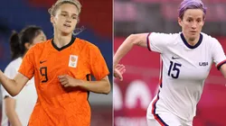 Vivianne Miedema of Netherlands (left) and Megan Rapinoe of USA (right). (Getty)
