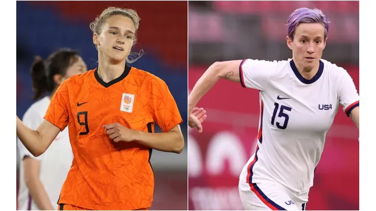 Vivianne Miedema of Netherlands (left) and Megan Rapinoe of USA (right). (Getty)