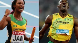 Shelly-Ann Fraser-Pryce (left) and Usain Bolt (right) of Jamaica. (Getty)