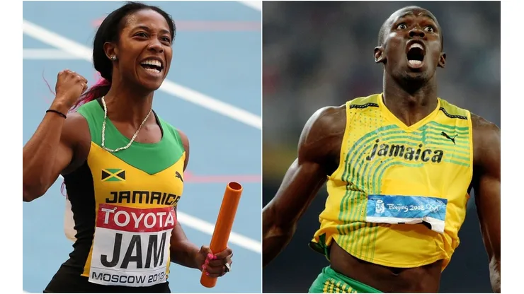 Shelly-Ann Fraser-Pryce (left) and Usain Bolt (right) of Jamaica. (Getty)