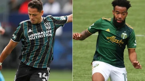 Chicharito Hernández of LA Galaxy (left) and Eryk Williamson of Portland Timbers (Getty).