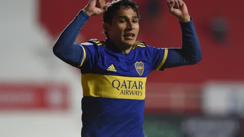Boca Juniors' Agustín Obando celebrates after scoring a goal (Getty).