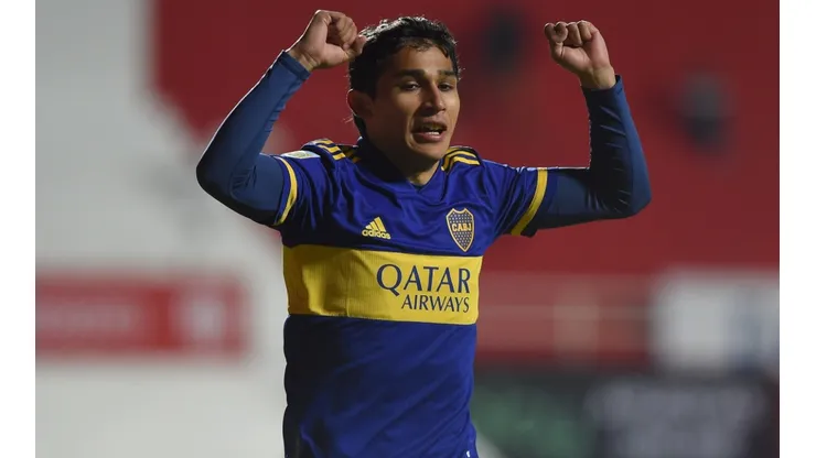 Boca Juniors' Agustín Obando celebrates after scoring a goal (Getty).