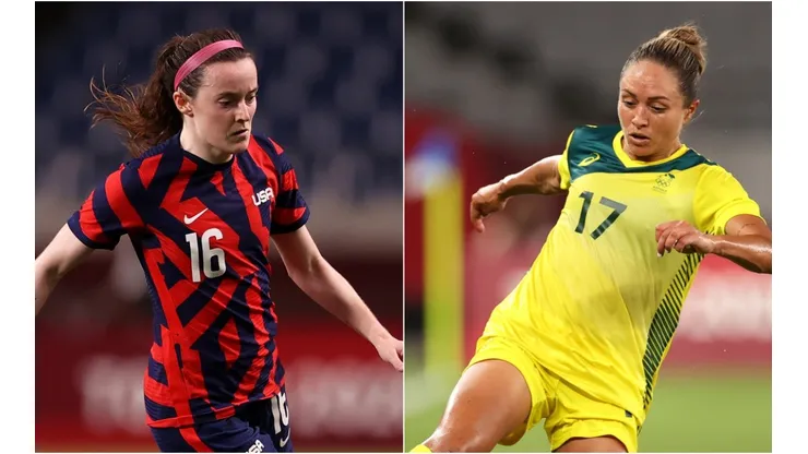 Rose Lavelle of the United States (left) and Kyah Simon of Australia (Getty).
