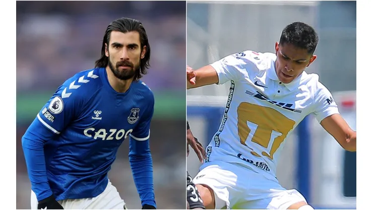 Andre Gomes of Everton (left) and Jose Galindo of Pumas (Getty).