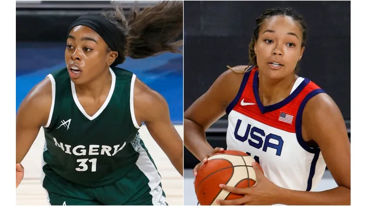 Erika Ogwumike of Nigeria (left) and Napheesa Collier of the United States (Getty).