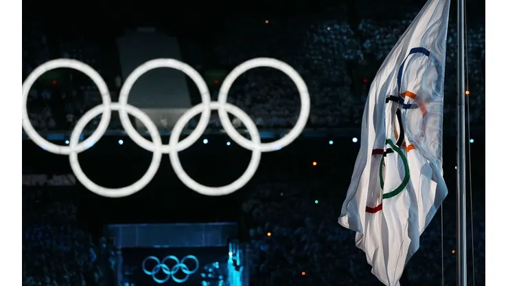 The Olympic rings at an Opening Ceremony of the Olympics. (Getty)