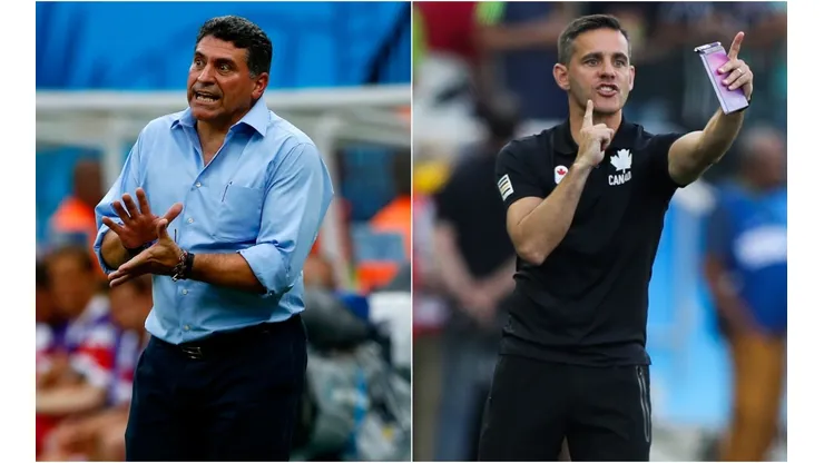 Costa Rica manager Luis Fernando Suarez (left) and Canada coach John Herdman. (Getty)
