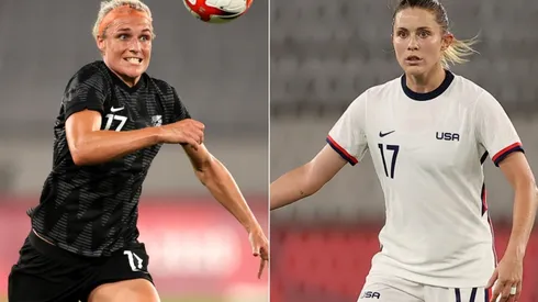Hannah Wilkinson of New Zealand (left) and Abby Dahlkemper of the USWNT (right). (Getty)