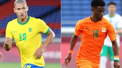 Richarlison of Brazil (left) and Amad Diallo of Ivory Coast (right). (Getty)