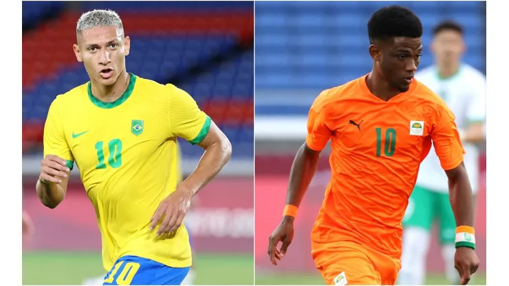 Richarlison of Brazil (left) and Amad Diallo of Ivory Coast (right). (Getty)