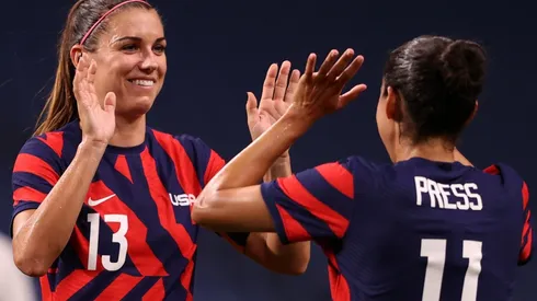 Alex Morgan (left) and Christen Press (right) of the USWNT. (Getty)