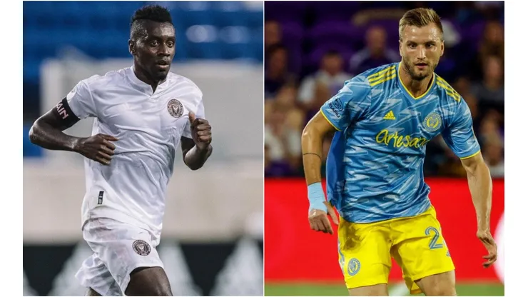 Blaise Matuidi of Inter Miami (left) and Kacper Przybylko of Philadelphia Union (right). (Philadelphia Union @ Facebook, Getty)