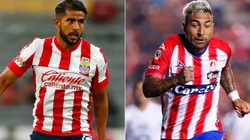 Miguel Angel Ponce of Chivas (left) and Damian Batallini of Atletico San Luis. (Getty)