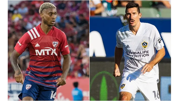 Nkosi Burgess of FC Dallas (left) and Sacha Kljestan of LA Galaxy (right). (FC Dallas & LA Galaxy @ Facebook)
