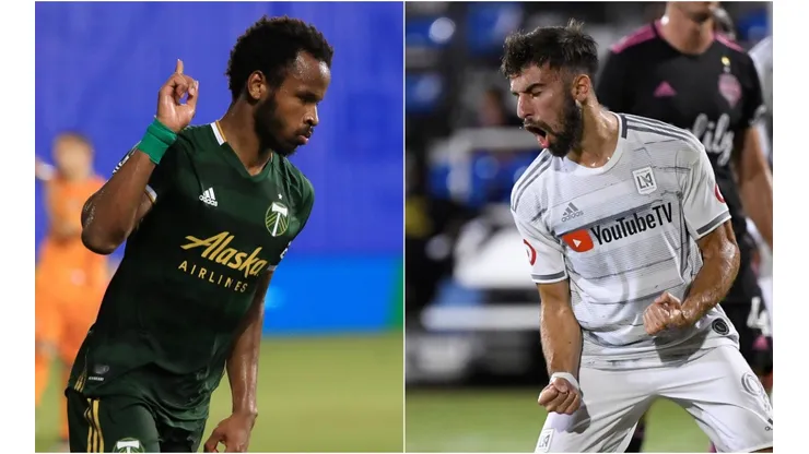 Jeremy Ebobisse of Portland Timbers (left) and Diego Rossi of LAFC. (Getty)