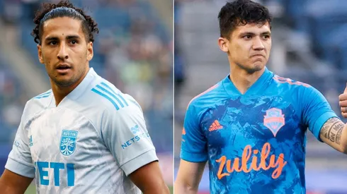 Cecilio Dominguez of Austin FC (left) and Fredy Montero of Seattle Sounders (right). (Getty)