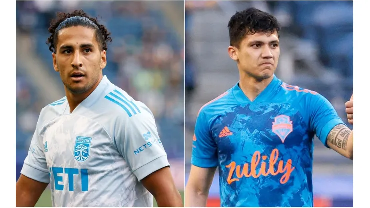 Cecilio Dominguez of Austin FC (left) and Fredy Montero of Seattle Sounders (right). (Getty)