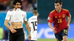 Ahmed Hegazy of Egypt (left) and Pedri of Spain (right). (Getty)