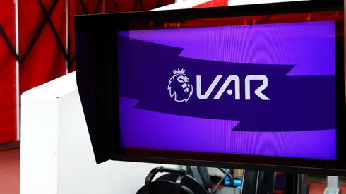 A VAR screen is seen pitch side prior to the Premier League. (Getty)