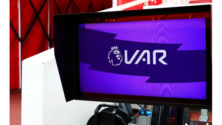 A VAR screen is seen pitch side prior to the Premier League. (Getty)