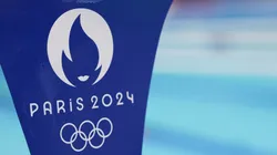 A General view of the backstroke flags at the competition pool in Paris La Defense Arena ahead of the Paris 2024 Olympic Games on July 22, 2024 in Paris, France.