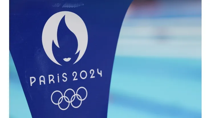 A General view of the backstroke flags at the competition pool in Paris La Defense Arena ahead of the Paris 2024 Olympic Games on July 22, 2024 in Paris, France.