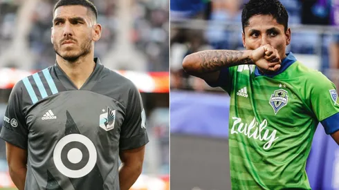 Michael Boxall of Minnesota United (left) and Raul Ruidiaz of Seattle Sounders (right). (Minnesota United & Seattle Sounders @ Facebook)