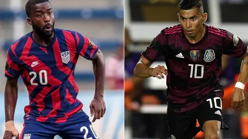 Shaquell Moore of the USMNT (left) and Orbelin Pineda of Mexico (right). (Getty & U.S. Soccer @ Facebook)